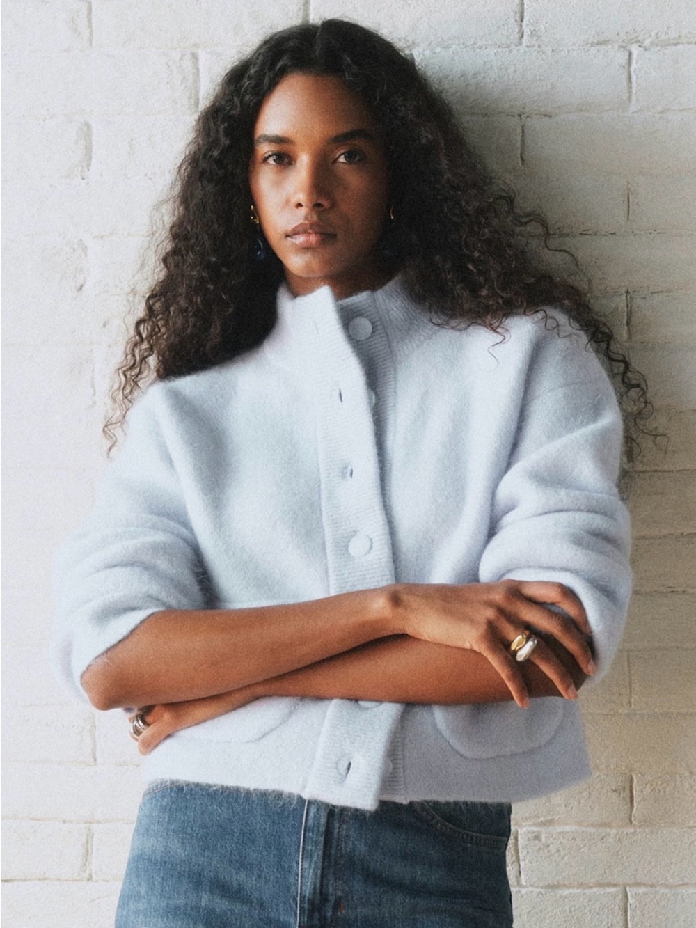 Sézane Thais jacket in light blue, size small